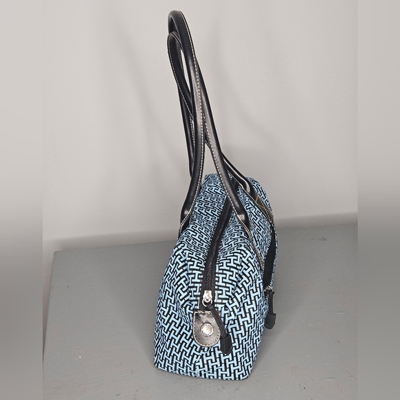 Tommy Hilfiger Monogram Black and Blue Vinyl Shoulderbag 12" x 7" x 5" - Picture 5 of 8